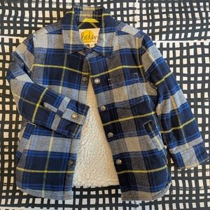 Boden Blue and Yellow Plaid Kids Sherpa-lined Shacket